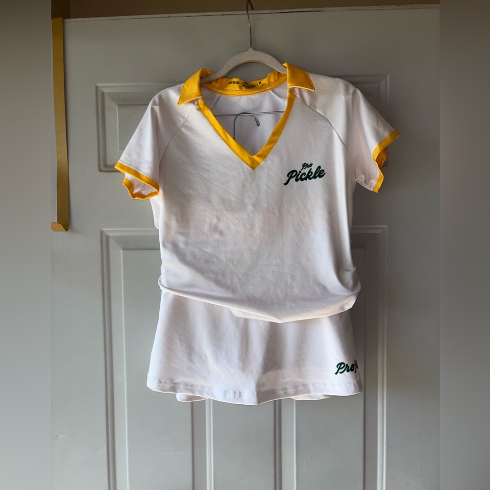 White & Yellow Tennis-Inspired Skirt Set –